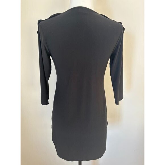 SYMPLI Tunic Blouse Top Size 4 Black 3/4 Sleeves Ruffle Neckline Front Stretch - Picture 5 of 7